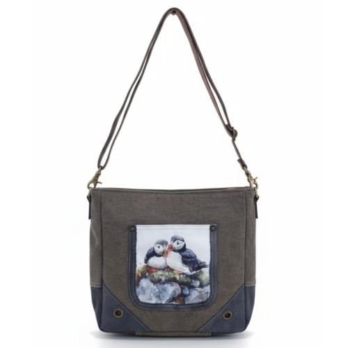 Tote / Shoulder Bag Recycled Tent Canvas, Puffins 30.5 x 9 x 30.5cm 