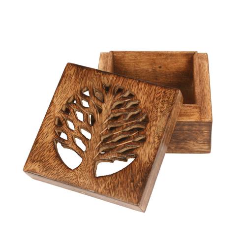 Square box mango wood tree of life