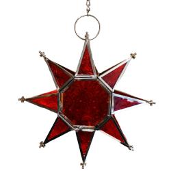 Lantern for t-lite candle, star shape, red 27cm