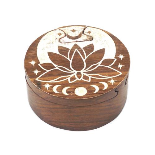 Puzzle Box Round Lotus Sheesham Wood 10 x 10 x 6cm