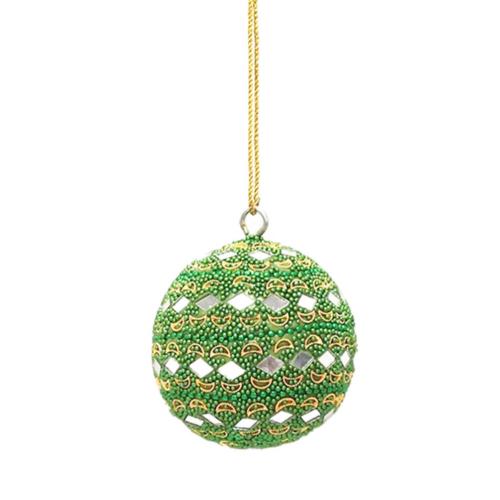 Bauble Beaded With Mirrors Green 7cm