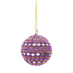 Bauble Beaded With Mirrors Purple 7cm