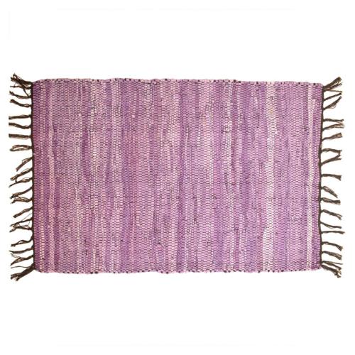 Rag rug recycled leather purple 60x90cm
