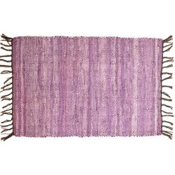 Rag rug recycled leather handmade purple 100x150cm