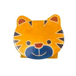 Leather Coin Purse Cat Shape Orange / Ginger 6.5x6.5cm