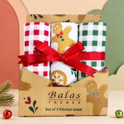 3 Christmas Tea Towels Gift Set Gingerbread Recycled Cotton