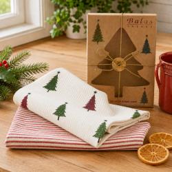 2 Christmas Tea Towels Christmas Tree Box Recycled Cotton