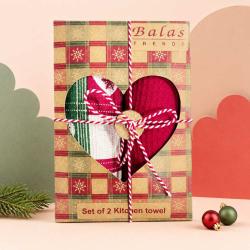 2 Christmas Tea Towels in Heart Cut Out Box Recycled Cotton
