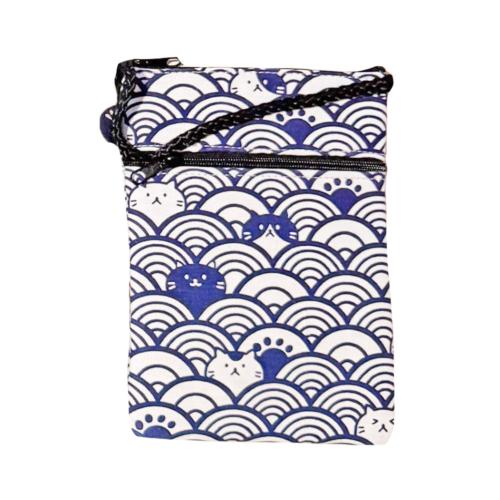 Shoulder Purse / Bag Cotton Cats Circular Pattern 12 x 17cm