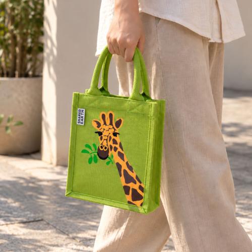 Jute shopping bag, small, giraffe