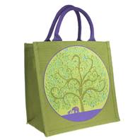 Jute bag, tree of life with elephants