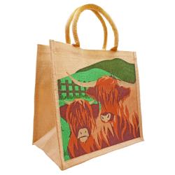 Jute shopping bag, Highland Cattle 30x30cm