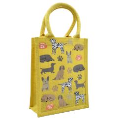 Jute shopping bag, small, Dogs yellow 20x25cm