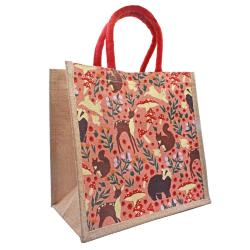 Jute Shopping Bag, Woodland Animals Pink 30x30cm