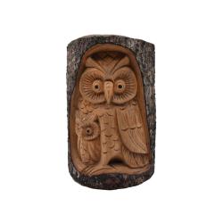 Owl and baby jempinis wood carving 20cm