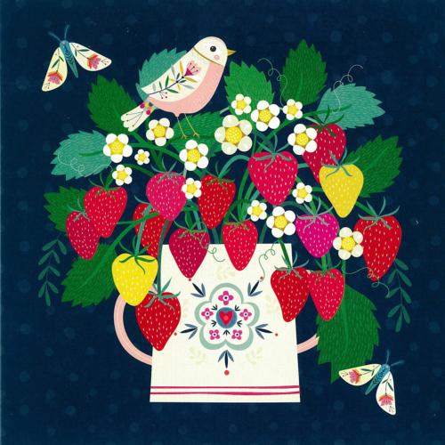 Greetings card "Strawberry Pot" 16x16cm
