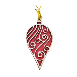 Hanging Christmas Decoration Olive Wood Teardrop Red