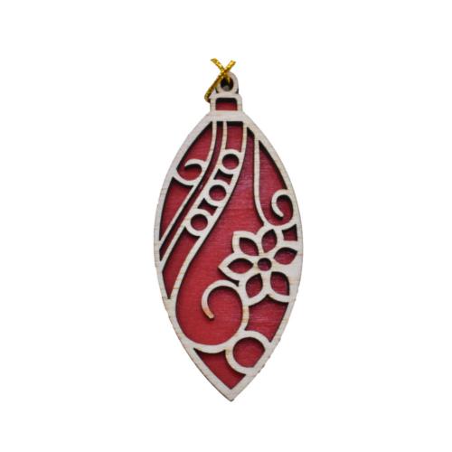 Hanging Christmas Decoration Olive Wood Oval Red