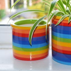 Rainbow ceramic planter, 11cm x 10cm ht