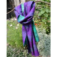 Scarf, recycled silk, kantha stitch, square pattern, assorted, 190x45cm 