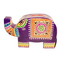 Leather money box elephant purple