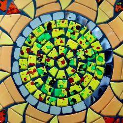 Curved plate glass mosaic, sun design 30 x 30 x 9cm