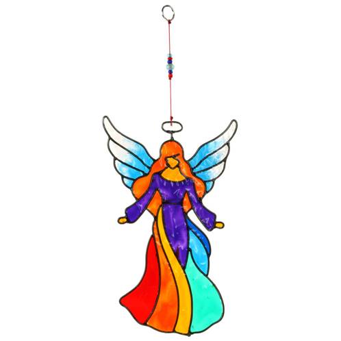 Suncatcher angel open arms rainbow 11x18cm