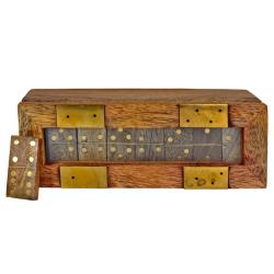 Dominoes in box, mango wood, 15.5x4.5x5.5