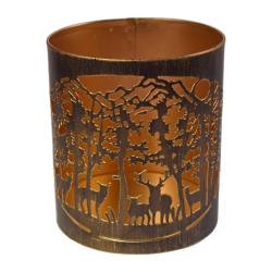 Metal Die Cut Candle Holder, Deer in woodland, 13cm height