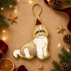 Hanging Decoration Embroidered Dog With Santa Hat