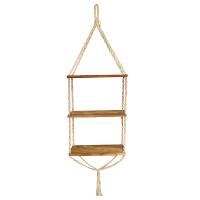 3 wooden shelves with macrame hanging/support
