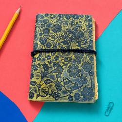 Notebook Leather Bound Floral Yellow 13 x 18cm