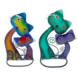 Cat and Kitten Metal Assorted Colours 14x15x23cm
