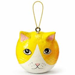 Cat Hanging Decoration Papier Mâché Yellow 5cm