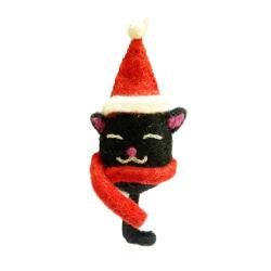 Hanging Decoration Handcrafted Felt Black Cat Red Hat 3x15cm