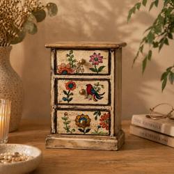3 Drawer Chest Hand Painted Wood Storage Cabinet 14x10x20cm