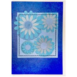 Handmade card, blue flowers blue background 12x17cm