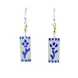 Earrings Kisii Stone Rectangle with Blue Flower
