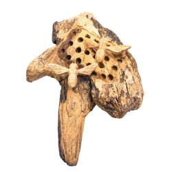Hand-Carved Wild Bee Hive with Three Bees