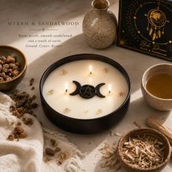 Candle with Gemstone Esoteric Boho Dreams, Myrrh + Sandalwood 200g