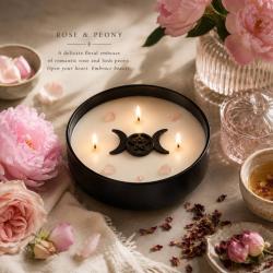 Candle with Gemstone Esoteric Love Spell, Rose + Peony 200g