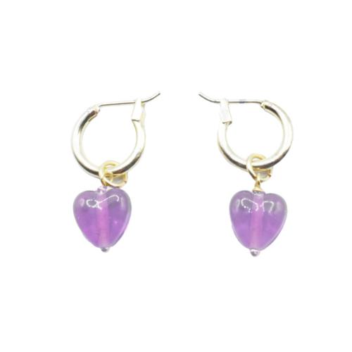 Earrings Glass Heart Lilac