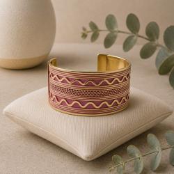 Bracelet / Cuff Bangle Pink Wavy Lines 3.5cm