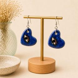 Earrings Ceramic Hearts Blue Eye