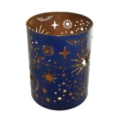 Metal Die Cut Candle Holder, Stars Blue & Gold, 11.5cm height