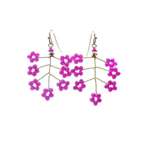 Earrings Delicate 7 Sparkling Pink Flowers
