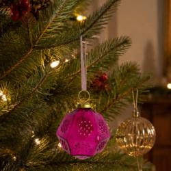 Hanging Tree Decoration Glass Octagon Pink