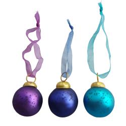 Box of 9 Glass Tree Decorations Round Blue Lilac Violet