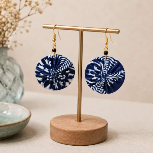 Earrings, fabric covered bottle tops, assorted
