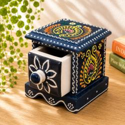 Mini Chest Mango Wood Black 1 Ceramic Drawer 10x10x10cm